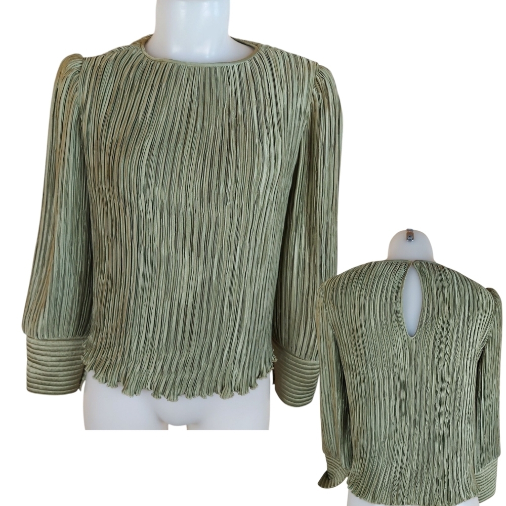 Vintage Metallic Pleaded Plisse Crinkled Top Puff Sleeve Pierre Labiche